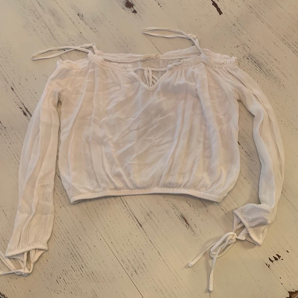 White Off The Shoulder Crop Top Long Sleeve